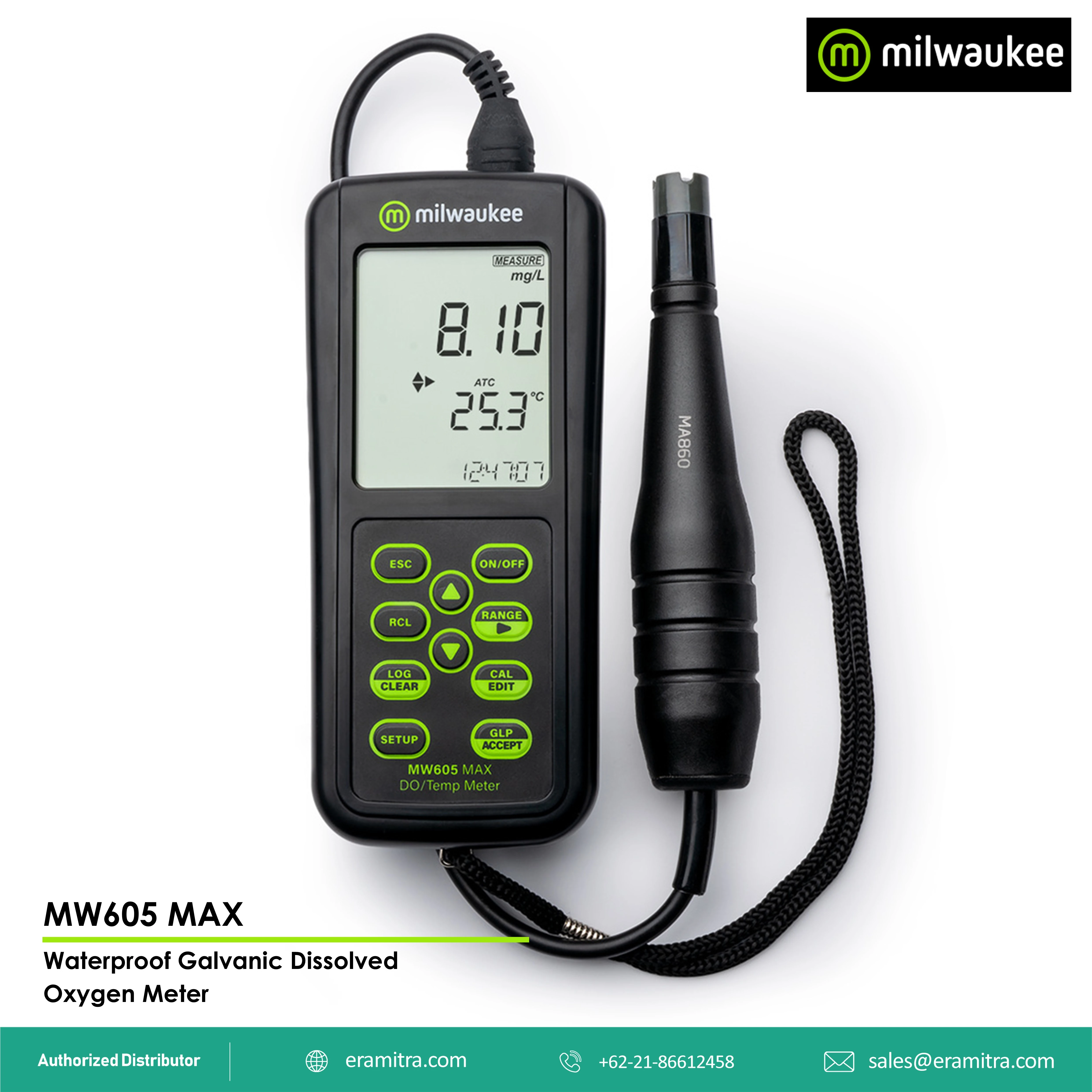 Milwaukee MW605 MAX Waterproof Galvanic Dissolved Oxygen Meter With Automatic Calibration